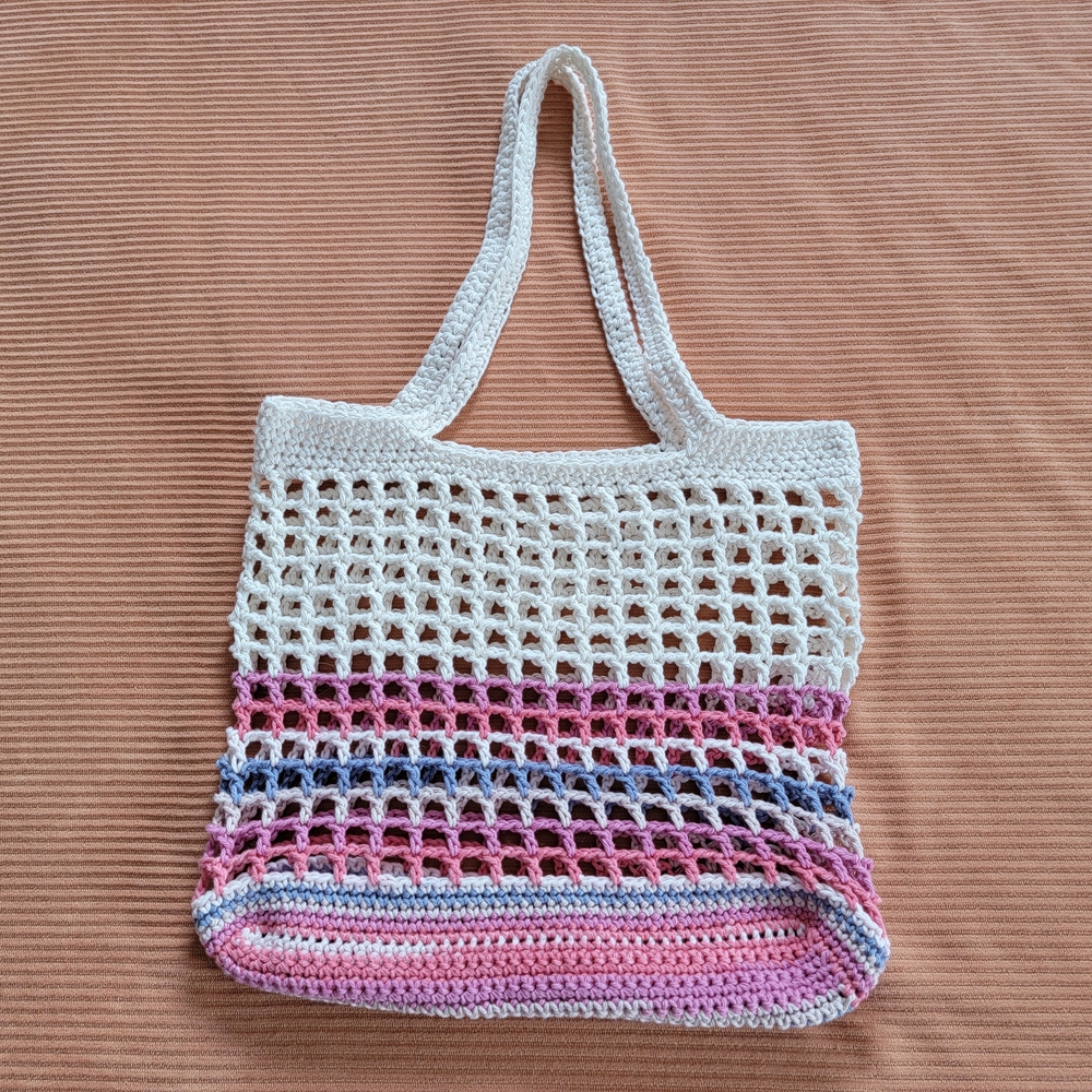 Handmade Crochet Market Bag Cotton Mesh Tote Eco-Friendly Reusable Grocery Bag - Picture 3 of 11